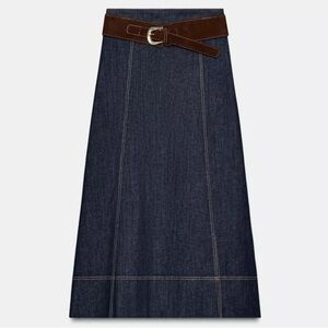 Zara Z1975 BELTED DENIM MIDI WRAP SKIRT MEDIUM